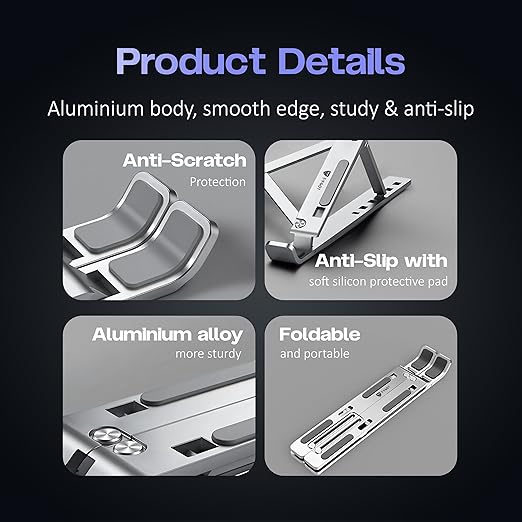 6 Angles Adjustable Aluminum Ergonomic Foldable Portable Tabletop Laptop/Desktop Riser Stand Holder