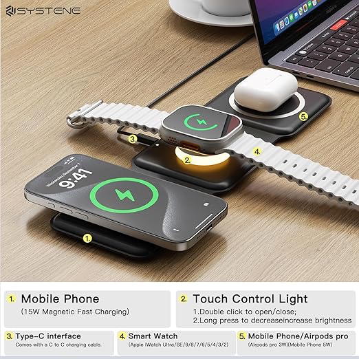 3 in 1 Magnetic Foldable Mag-Safe Wireless Charger